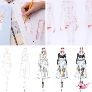 1 комплект / 4 ШТ Шаблон для рисования одежды, Модная линейка для рисования ткани, швейная линейка, женские измерительные инструменты для дизайна человеческих узоров