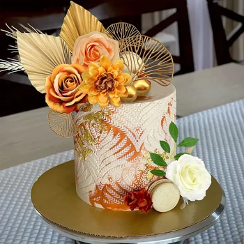1 комплект Золотых пальмовых листьев, Декоративный Цветок Для бумажного Топпера для торта, Праздничный торт на День Рождения, золотая пальма, Выпечка Тортов, Декор в богемном стиле