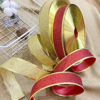 2 м / рулон 50 Мм Блестящая золотая порошковая лента для украшения Рождественской елки, упаковка подарков, Складная продукция для рождественских поделок ручной работы, сделай сам