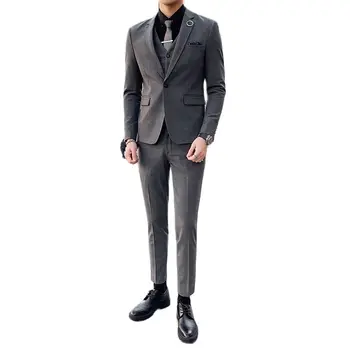 2022 Куртка + жилет + брюки Осенне-зимний клетчатый костюм-тройка, мужская куртка, деловой повседневный костюм высокого качества