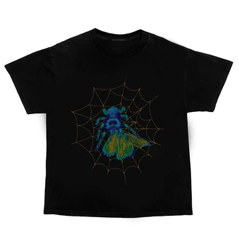 2022 Летний Гранжевый тонкий топ Y2k, футболка в стиле панк-ретро с круглым вырезом, женский укороченный топ, футболка с принтом паука с коротким рукавом