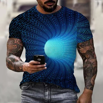 2023 Мужская летняя забавная футболка серии Visual Impact с 3D-принтом, футболки с коротким рукавом для уличных развлечений
