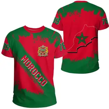 2023 Мужская футболка с 3D-печатью флага Марокко, повседневный модный топ, мужская и женская футболка с круглым вырезом оверсайз