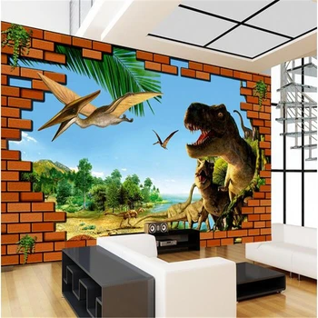 3d обои для комнаты beibehang, изготовленная на заказ фреска, нетканая наклейка на стену, 3D кирпичная стена, картина эпохи динозавров, фотообои для
