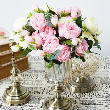 5 головок искусственных цветов розы, Декоративные шелковые цветы, поддельные букеты для украшения домашней вечеринки, Свадебные цветы, Венок, Гирлянда