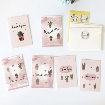 6 комплектов благодарственных открыток с наклейками на конверт Креативные открытки в виде кактуса, сделанные своими руками, поздравительные открытки с приглашением на свадьбу