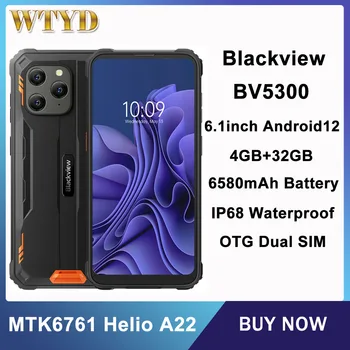Blackview BV5300 Прочный Телефон IP68 Водонепроницаемый 4 ГБ + 32 6580 мАч 6,1 дюймов Android 12 MTK6765 Helio P35 Восьмиядерный 4G Смартфон