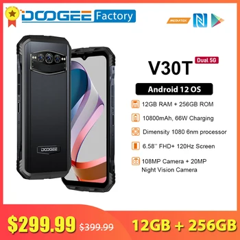 DOOGEE V30T 12 ГБ 256 ГБ 5G смартфон с яркостью 1080 6 нм 10800 мАч 108 Мп 120 Гц Мобильный телефон Wifi 6 NFC Android 12 Мобильных телефонов