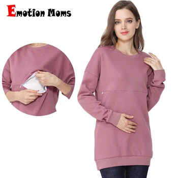 Emotion Moms Зимняя одежда для беременных Хлопковый топ с длинным рукавом, футболки для кормления грудью, футболка для беременных, топ для беременных