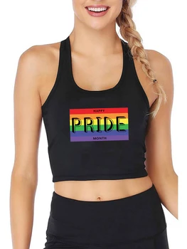 Happy Pride Momth Design Сексуальный Облегающий Укороченный Топ С Бисексуальным Рисунком Радужного Флага, Топы На Бретелях, Повседневный Фитнес-Камзол