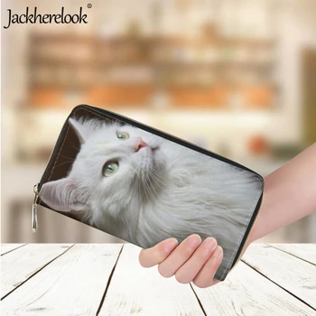 Jackherelook Модный женский длинный кошелек роскошного бренда, кожаный дизайн, животное, Кошка, 3D-принт, держатель для банковских карт, кошелек для девочек, сумка для денег