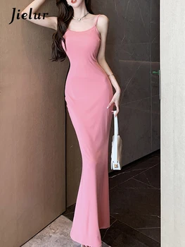 Jielur/ новое однотонное женское платье-слинг с запахом на бедрах, летнее Корейское сексуальное женское платье, модные длинные платья с высокой талией и открытой спиной