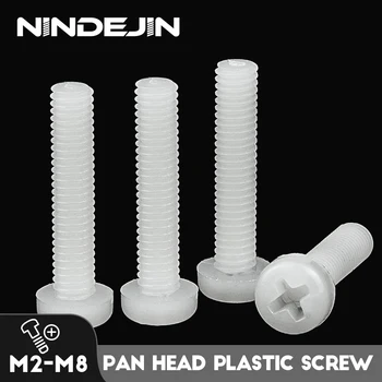 NINDEJIN 5-50шт Пластиковые Винты С Крестообразной Головкой M2 M2.5 M3 M4 M5 M6 M8 С Поперечной Круглой Ферменной Головкой, Белые Нейлоновые Винты