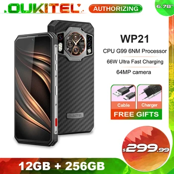 Oukitel WP21 Прочный телефон 6,78 “FHD + Смартфон MTK Helio G99 9800 мАч Android 12 Мобильный телефон 64 МП Камера 12 ГБ + 256 ГБ Сотовый телефон