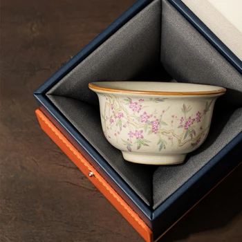 Ru Yao Керамическая Открывающаяся Китайская Чашка Peach Blossom Керамика Красивые Чайные Чашки Набор Желтых Чайных Чашек Чайные Кружки Для Чайной Церемонии