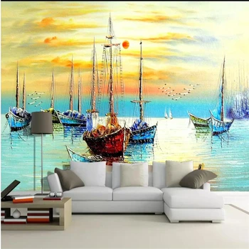 wellyu Красивая картина маслом плавное плавание вид на море ТВ фон изготовленная на заказ большая фреска зеленые шелковые обои papel de parede