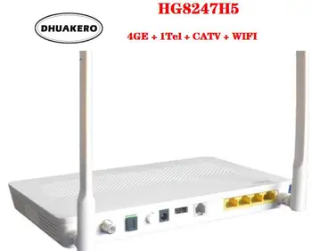 бесплатная доставка AB326 1шт HG8247H5 Gpon Ont ONU FTTH Модем-маршрутизатор 4GE + 1Tel + CATV + WiFi SC APC С английским Программным обеспечением
