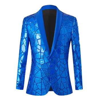 Блестящий Синий Блейзер с блестками Для мужчин 2023, воротник-шаль, смокинг на одной пуговице, костюмы и блейзер для мужчин, сценические костюмы для свадебной вечеринки
