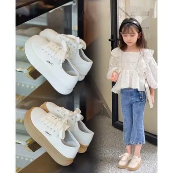 Весенняя детская Белая Обувь для девочек, модные детские кроссовки, спортивная Повседневная обувь из искусственной кожи, Размер 26-37