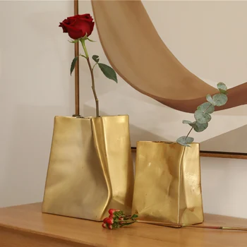 Высокое растение, роскошная керамическая ваза, золотая скандинавская Современная эстетическая ваза для цветов, великолепный дизайн, Икебана, украшение для дома LK50VA