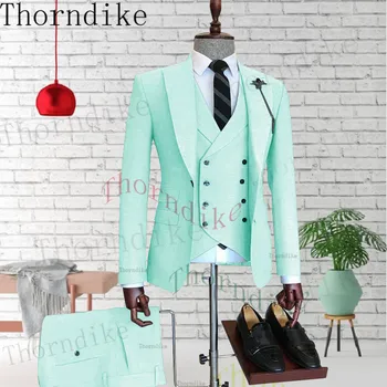 Двубортные смокинги Thorndike/Свадебные Классические пиджак + брюки + жилет Мужские костюмы, блейзер с отворотом, сшитый на заказ