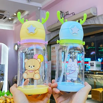 Детская чашка-поильник с рогами, креативные мультяшные чашки для кормления с соломинками, Герметичные бутылочки для воды для детей