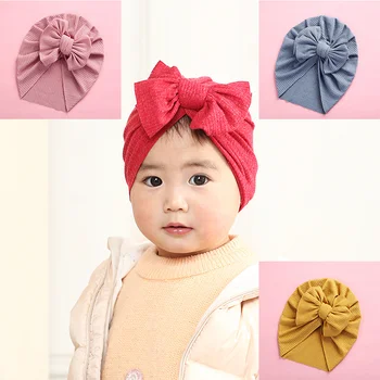 Детская Шляпа для девочки, детская шляпа с большим бантом, Однотонный Тюрбан, повязки на голову, Шапочка для новорожденных, реквизит для фотосъемки новорожденных