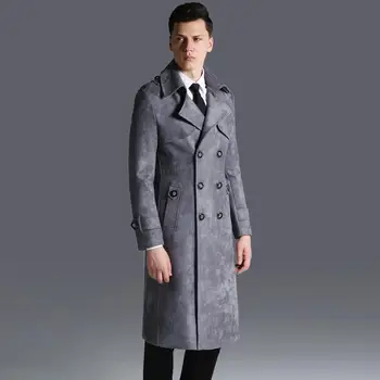 Длинные мужские пальто в стиле Mignlu, осенне-зимние двубортные мужские куртки и пальто, плюс размер 6xl, роскошный Мужской тренч из замшевой ткани