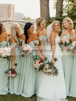 Длинные Шифоновые платья подружек невесты цвета шалфея 2023, Платье подружки невесты для женщин, Vestido Largo Invitada Boda