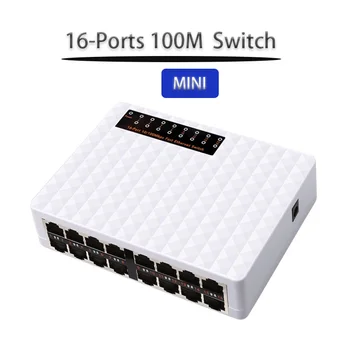 Для 16-Портового 100-метрового Коммутатора Игровой Сети RJ45 Hub 10/100 Мбит/с Подключи и Играй Ethernet Smart Network Switcher Интернет-Разветвитель