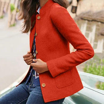 Женская зимняя модная верхняя одежда, однотонное пальто, винтажная куртка, короткие пальто с карманами