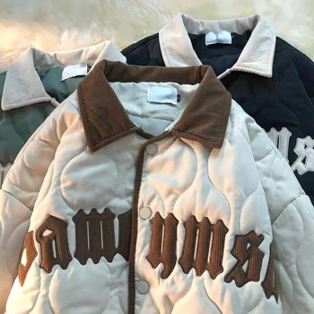 Женская куртка с вышивкой буквами, Винтажное пальто с бриллиантами, женское хлопчатобумажное пальто свободного кроя с лацканами, зимняя одежда, женские топы