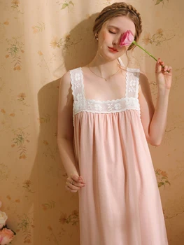 Женская летняя Викторианская пижама на бретельках с оборками, хлопковая кружевная ночная рубашка, милая винтажная принцесса, Сексуальная Свободная домашняя пижама