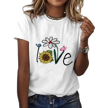 Женская футболка с цветочным рисунком, новая летняя повседневная футболка с круглым вырезом и коротким рукавом в европейском и американском стиле, топ с 3D принтом, женская одежда