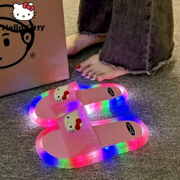 Женские светящиеся тапочки Sanrio Hello Kitty, Летняя Уличная обувь для помещений, Роскошные Нескользящие тапочки с мягкой подошвой, Подарки для фестивалей и вечеринок.