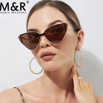 Женские солнцезащитные очки в стиле ретро с кошачьими глазами, модная треугольная металлическая оправа для очков, летние солнцезащитные очки для путешествий в большой оправе UV400 Gafas