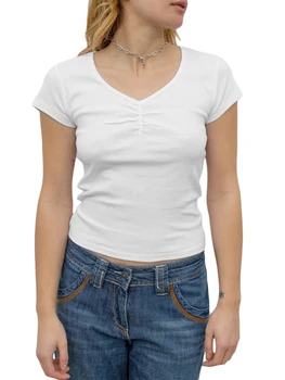 Женские укороченные топы с коротким рукавом FUFACAILLM Y2k, винтажные рубашки приталенного кроя с квадратным вырезом и короткими рукавами, сказочная летняя блузка