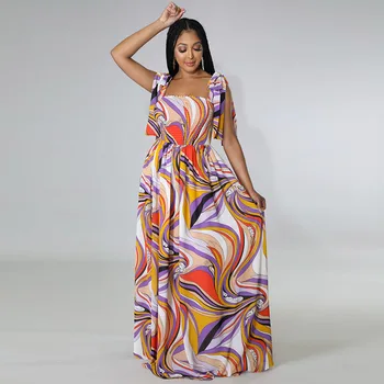 Женское Макси-платье с принтом, Элегантное Облегающее платье с открытой спиной и высокой талией, Дашики, Африканские женские летние пляжные платья на шнуровке для вечеринок