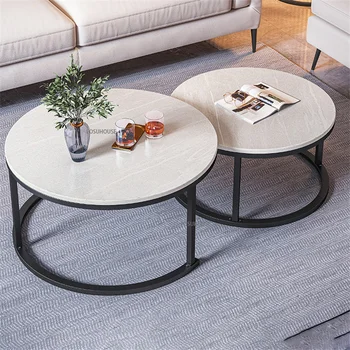 Журнальный столик из скандинавского сланца для мебели в гостиную Легкая роскошь, маленький круглый столик, простой домашний приставной столик для гостиной CN