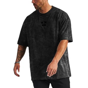Застиранная старая футболка в стиле ретро с короткими рукавами, Мужской повседневный летний топ свободного кроя с короткими рукавами и принтом