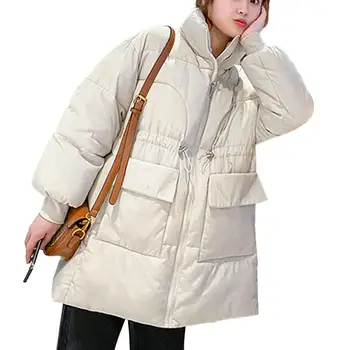 Зимние пуховики, женские повседневные однотонные куртки с воротником-стойкой и длинным рукавом, свободные теплые утепленные куртки с хлопковой подкладкой для женщин, chaquetas