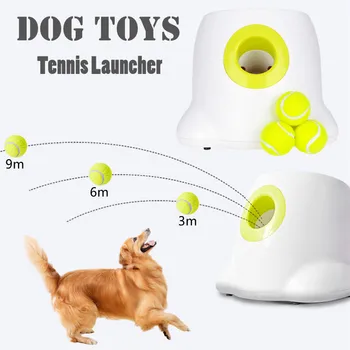Игрушки для домашних собак, Пусковая установка для тенниса, Автоматическая метательная машина, устройство для броска мяча для домашних животных, излучение секции 3/6/9 м с 3 мячами, Дрессировка собак