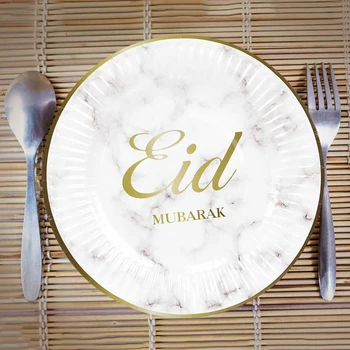 Ид Мубарак Одноразовая посуда Бумажная тарелка Чашка Украшение Рамадана 2023 года для дома Исламский мусульманский фестиваль Принадлежности для вечеринок