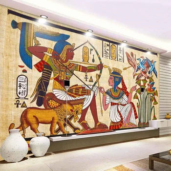 Изготовленная на заказ настенная роспись Классические флизелиновые обои с египетским рисунком в стиле ретро для гостиной, ресторан, бар, КТВ, Фоновая настенная роспись