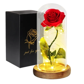 Искусственные Цветы Красавица и Чудовище Вечная Роза в Стеклянной Обложке на День Святого Валентина, Свадьбу, День Рождения, Декор для Подарка