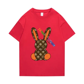 Качественная хлопковая футболка класса люкс с рисунком кролика, мужские и женские летние футболки, уличная одежда в стиле хип-хоп, модные топы унисекс, оверсайз, короткие рукава