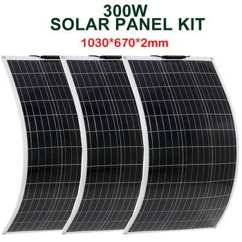комплект гибких солнечных панелей мощностью 300 Вт для дома, кемпинга, переносных солнечных батарей, зарядное устройство для аккумулятора 12 В с домашней системой