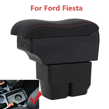 Коробка для Подлокотника Ford Fiesta 2009 2010 2011 2012 2013 2014 2015 2016 2017 Кожаный Подлокотник Для Хранения Центральной Консоли USB Аксессуар