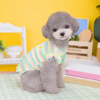 Красивое платье для домашних животных Цветочный декор Декоративная дышащая рубашка с цветными полосками для домашних собак