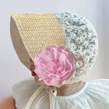Кружевная шляпка принцессы для маленьких девочек, летняя кружевная шляпка с цветочным узором для маленьких девочек, мягкая шляпка-капор для малышей, солнцезащитные шапочки для новорожденных, подарок на День рождения